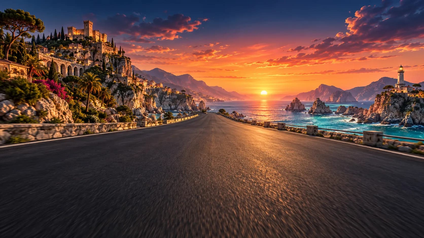 Sunset racing circuit beside the sea